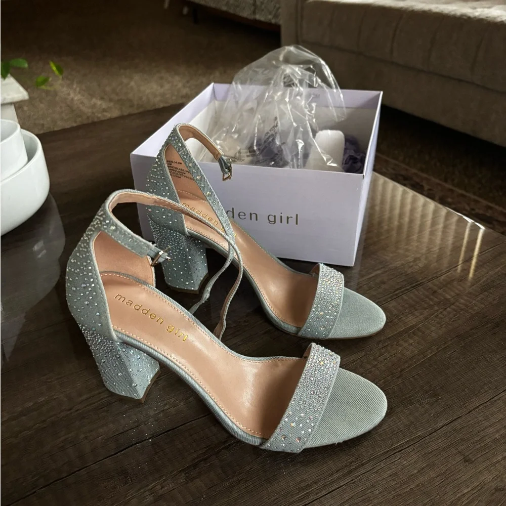 Madden girl rhinestone teal/denim heels - Picture 2 of 3